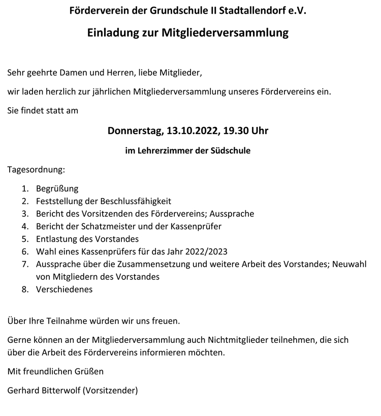 Tagesordnung MV Frderverein 2022
