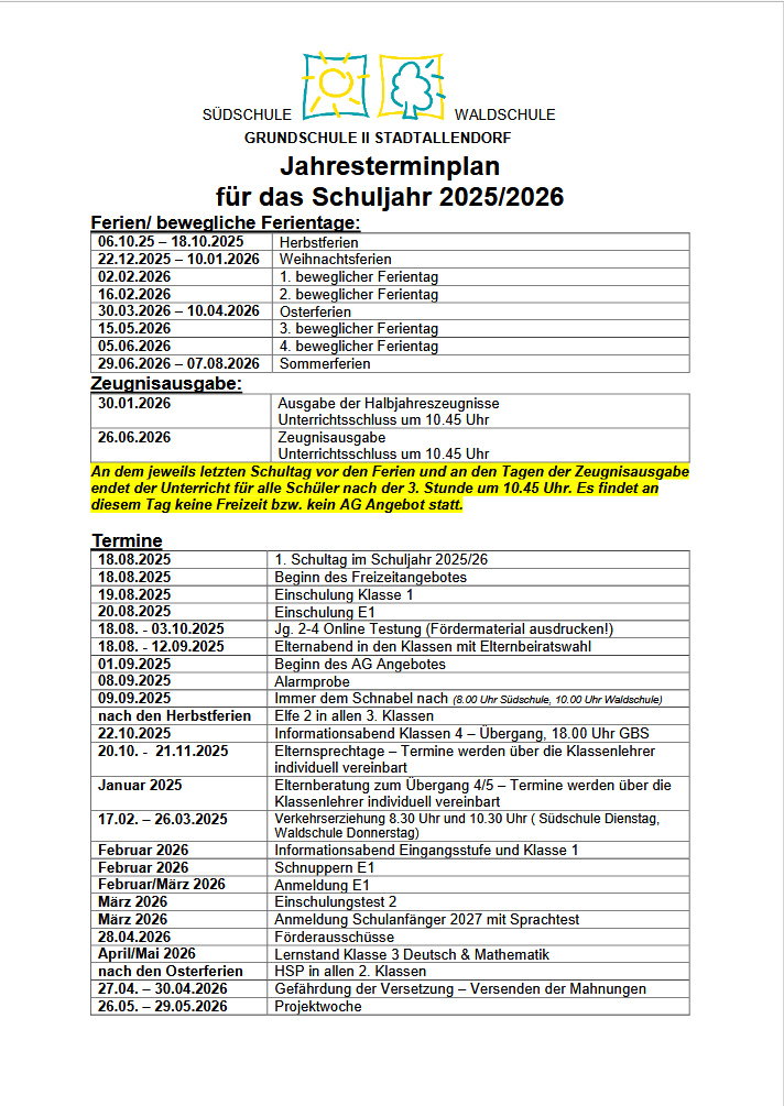 Jahrestermine S1
